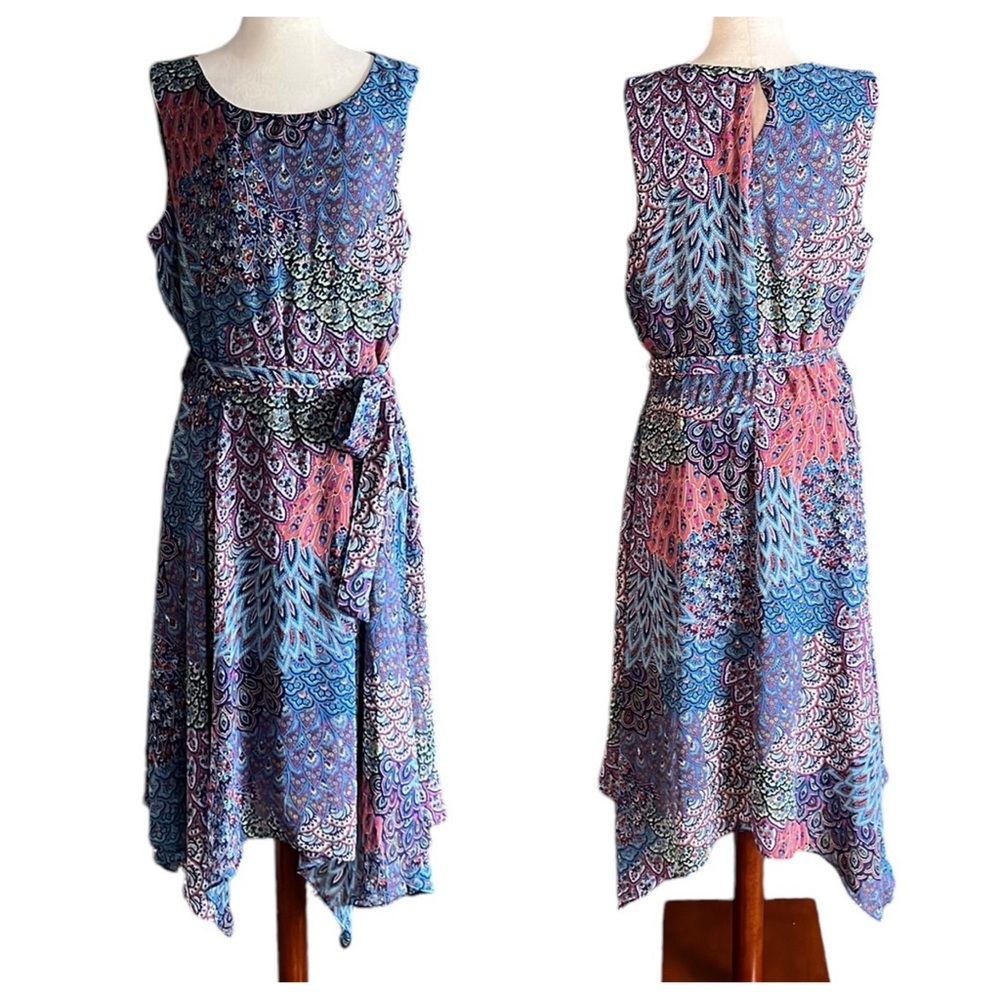 MSK Sleeveless Belted Asymmetrical Hem Dress